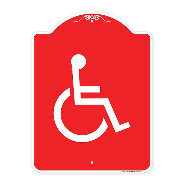 Designer Series Sign Large Handicapped, Red & White Aluminum Sign, 18" x 24", RW-1824-23889